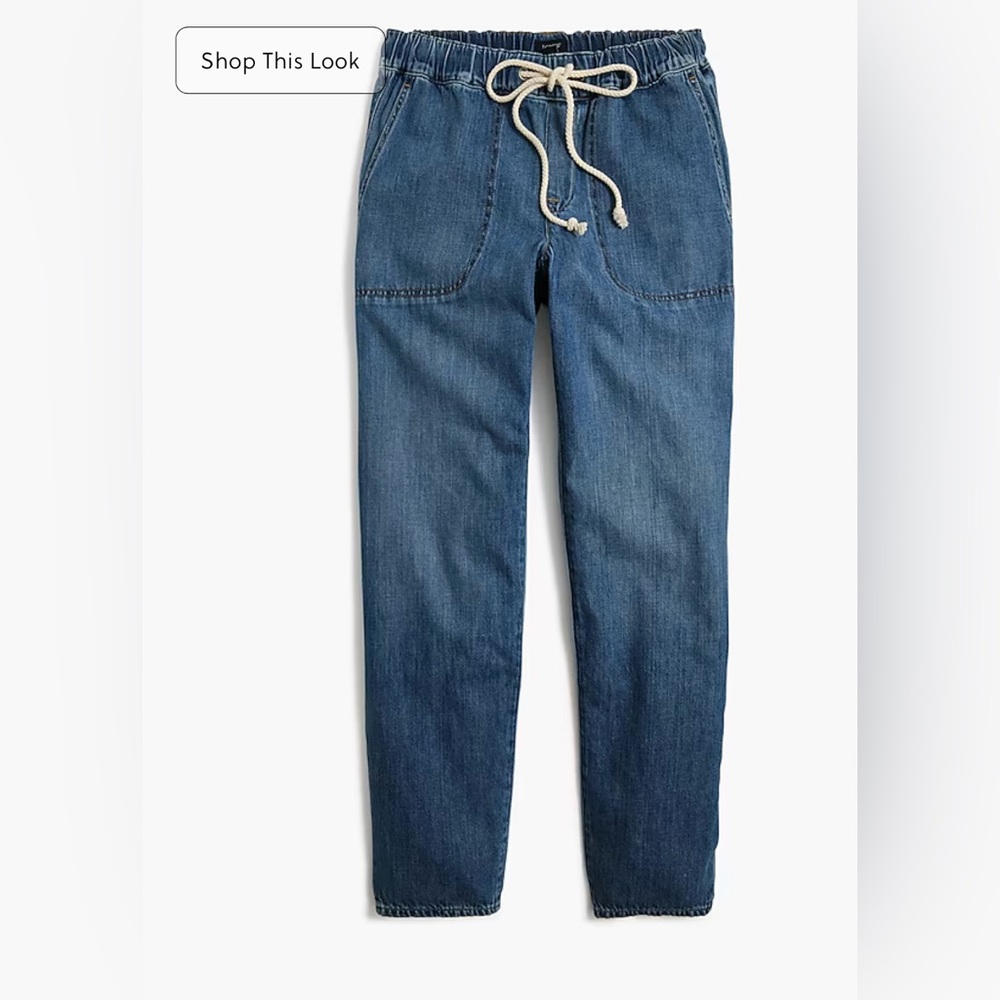 J. Crew Blue Denim Elastic Waste Drawstring Pants/Jeans - Picture 8 of 11